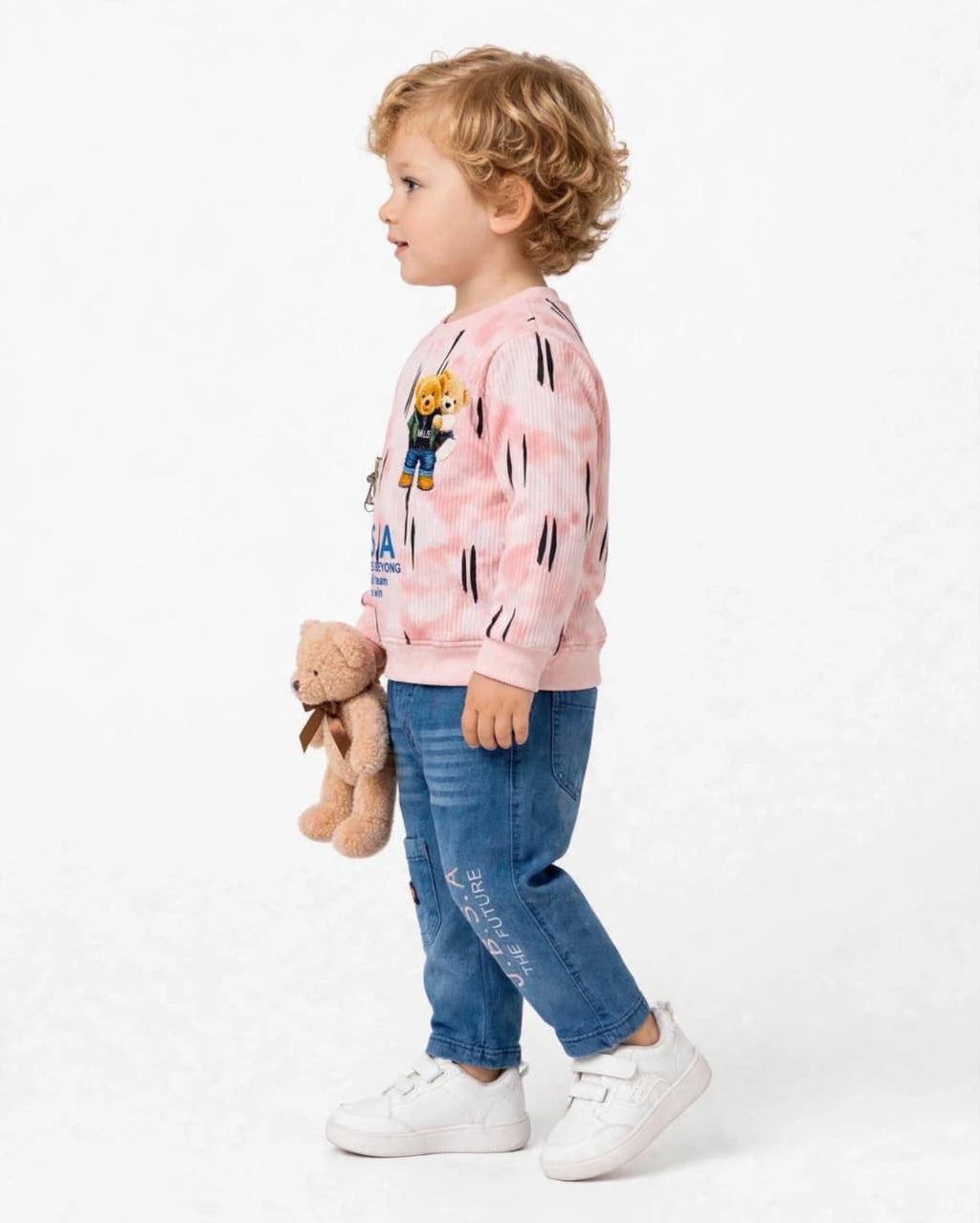 Boys Full Sleeve Jacquard Sweatshirt with Blue Denim Jeans – Stylish Kids Outfit