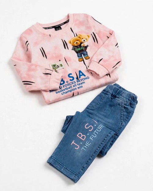Boys Full Sleeve Jacquard Sweatshirt with Blue Denim Jeans – Stylish Kids Outfit